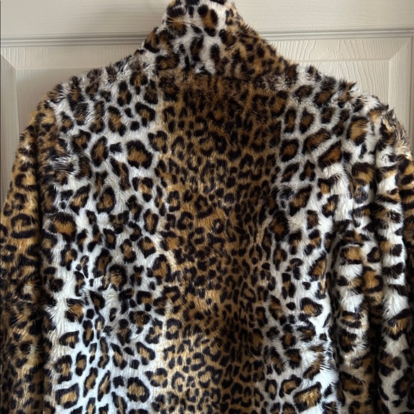 Lanshifei Womens Faux Fur Leopard Print Midi Coat Size Large Mob Wives - Picture 9 of 13